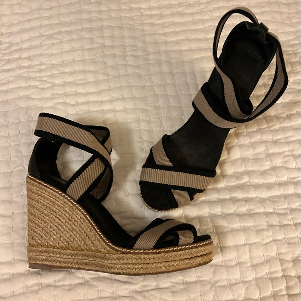 Tory Burch sz 10 blk/tan high heel espadrilles